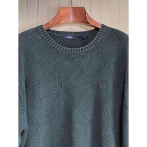IZOD Sweater Mens 2XL Green Cotton Diamond Knit Crewneck Pullover Textured